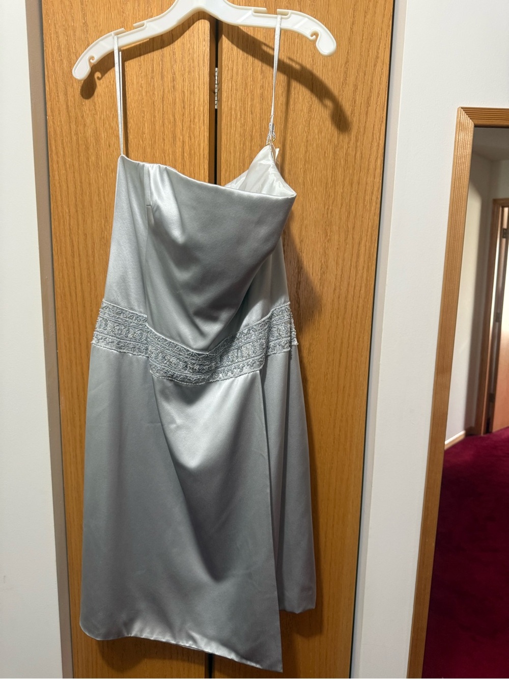 Silver Satin Elegant Strapless Design